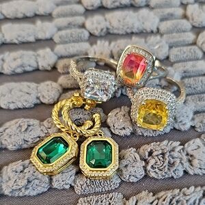 Elegant Gold and Silver Jewelry Set with Multicolor Stones